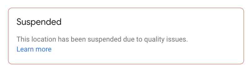 Google business profile suspension error message
