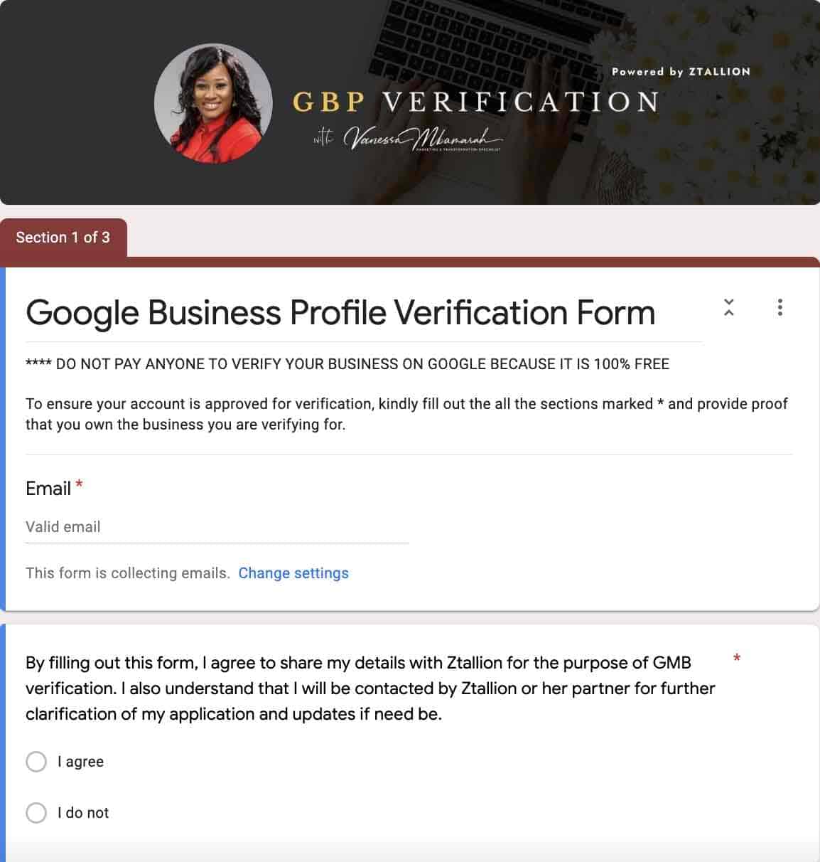 Google Business Profile Verification Form